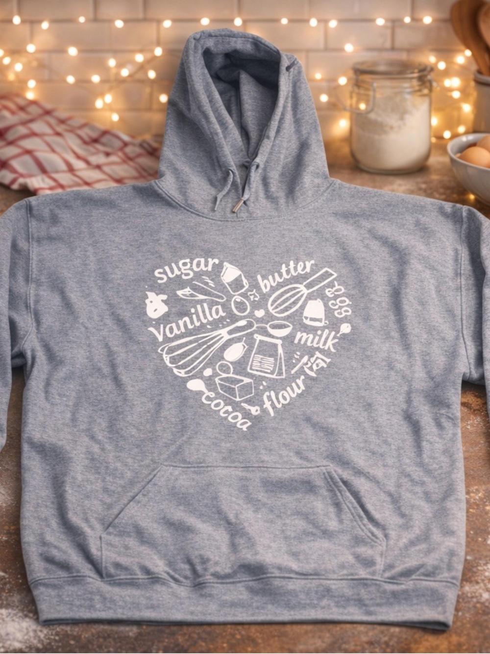 Women’s Baking Hoodie XL Cozy Heart Cooking Sweatshirt Baker Gift Pullover Cozy